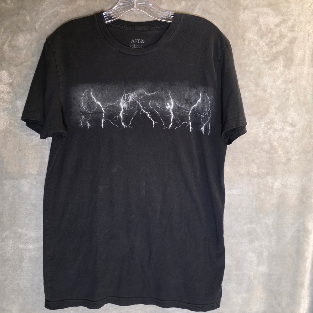 Apt 9 Mens Lightning Bolt Graphic T-Shirt Black Short Sleeve Cotton Crewneck M